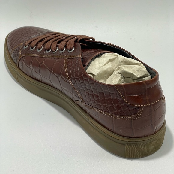 Belvedere Studio Bernardo II Cognac Croc Embossed Leather Sneakers Men’s 9.5 New - Picture 3 of 7